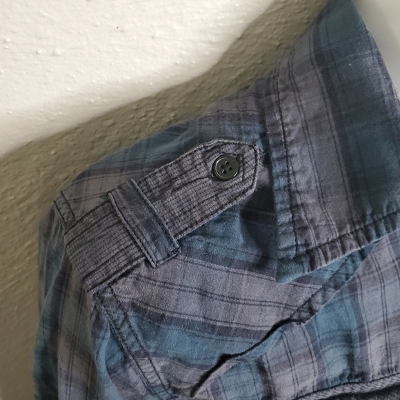 Point Zero Shirt Button Down Long Sleeve Plaid Burst Pockets - Picture 4 of 13